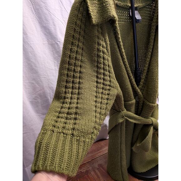 Bisou Bisou Green Cable Knited Cardigan Chunky Sweater - Picture 2 of 8